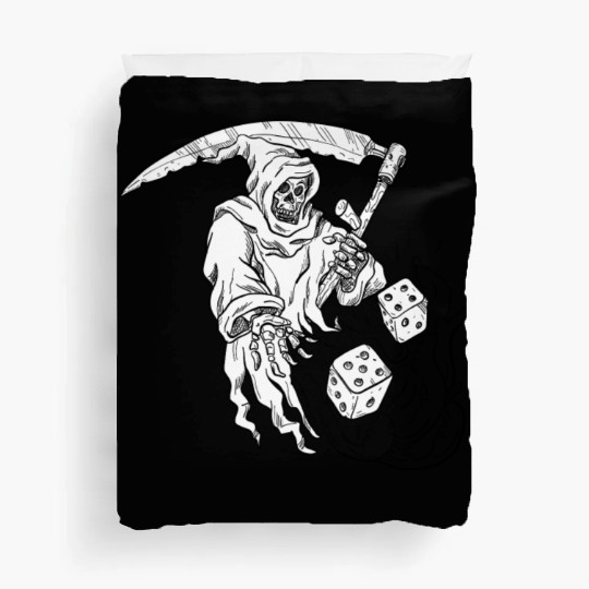 The Grim Reaper Rolling the Dice Drawing Duvet Covers