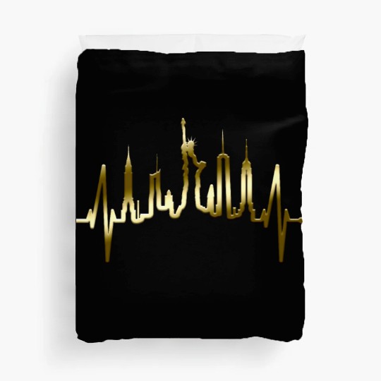 New York City Heartbeat Manhattan Skyline USA Gold Duvet Covers