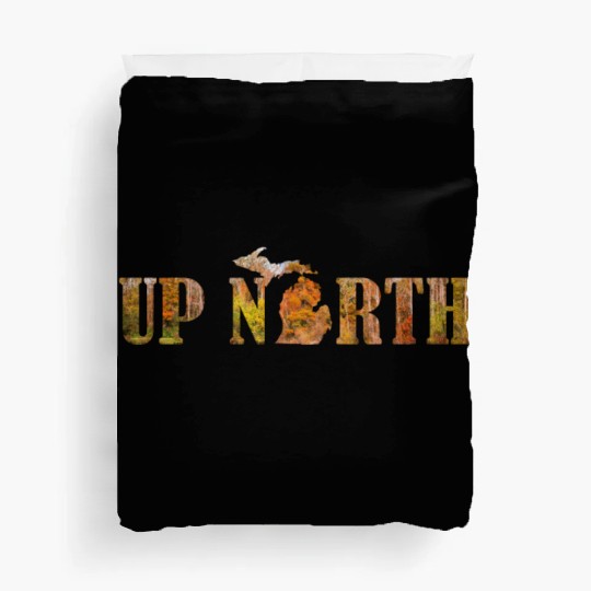 Up North Michigan Fall Leaves Silhouette Design Duvet Covers
