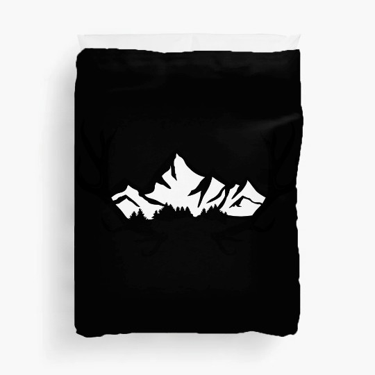 Deer antlers, snowy mountains and forest Duvet Covers