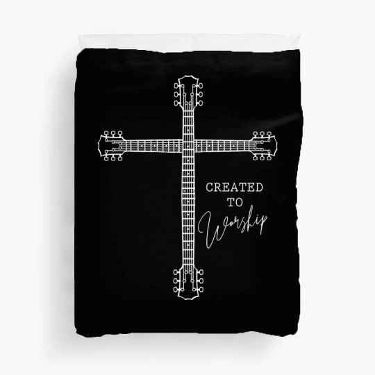 Guitar Christian, Created to worship, jesus cross Duvet Covers