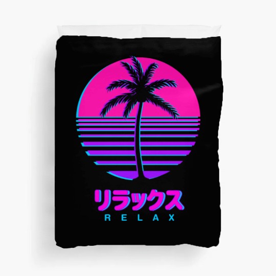 Vaporwave Aesthetic For A Palm Sunset Lover Duvet Covers