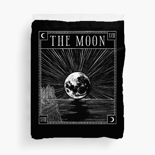 Moon Tarot Card XVIII Occult Witchcraft Gothic Duvet Covers