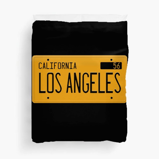 Los Angeles California 1956 yellow license plate Duvet Covers
