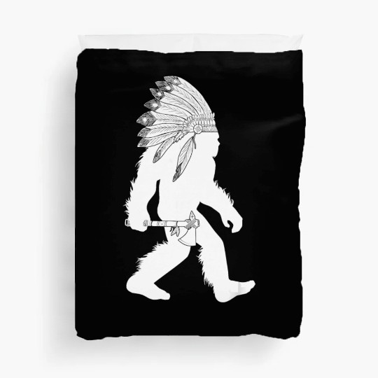 native american bigfoot wearing head holding Duvet Covers