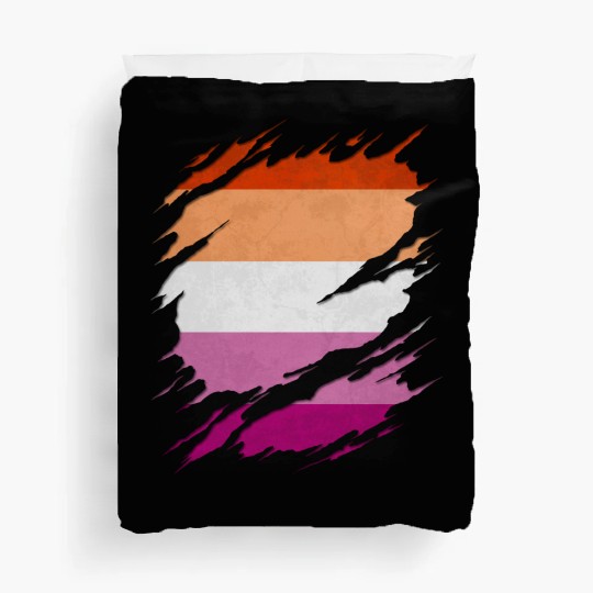 Lesbian Pride Flag Ripped Reveal Duvet Covers
