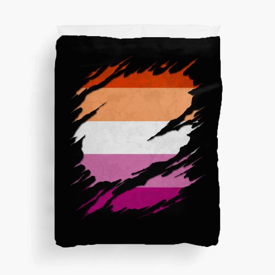 Lesbian Pride Flag Ripped Reveal Duvet Covers