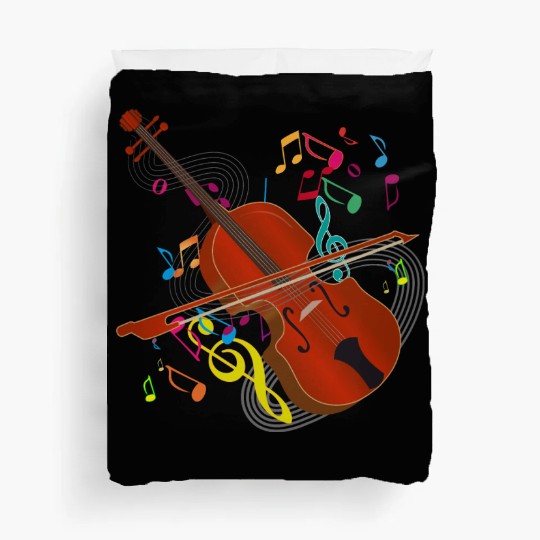 red-brown hand-drawn violin with notes Duvet Covers