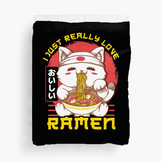 Cute & Funny I Just Really Love Ramen Anime Cat Duvet Covers