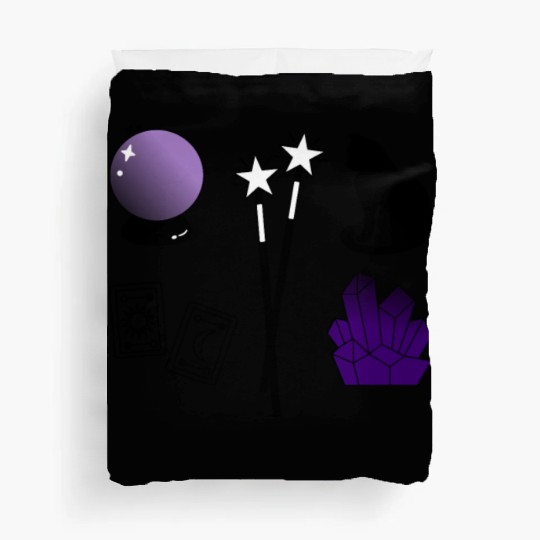 witch magic wand crystal ball tarot crystal cat Duvet Covers