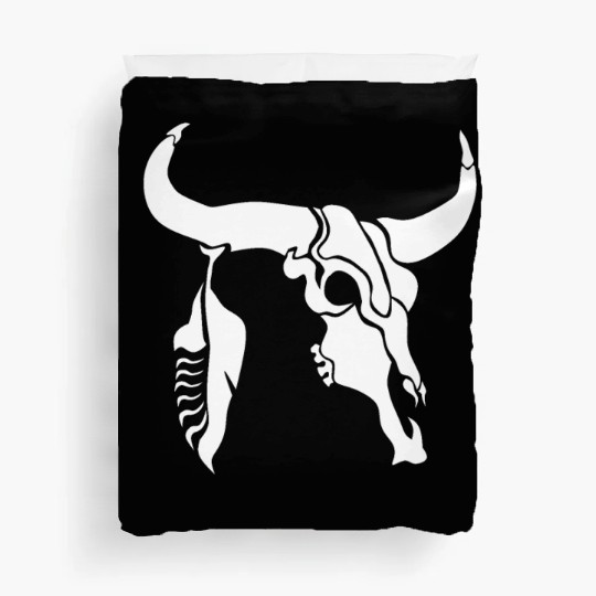 Tribal White Longhorn Bull Skull w White Feather Duvet Covers