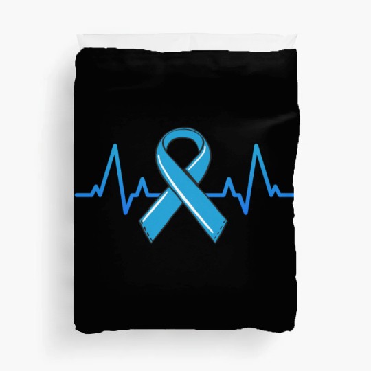 Prostate Cancer Fighter Heartbeat Duvet Covers Blue Ribbon