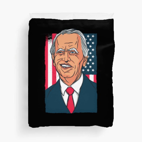 Joe Biden Cartoon Laughs with US Flag Duvet Covers