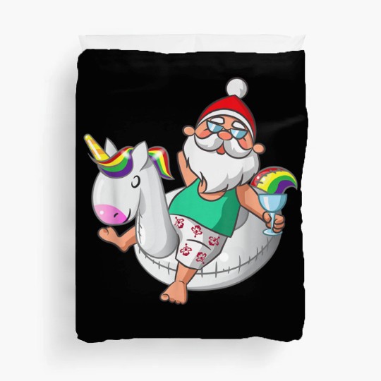 Christmas in July Santa Hawaiian Unicorn Swim Duvet Covers