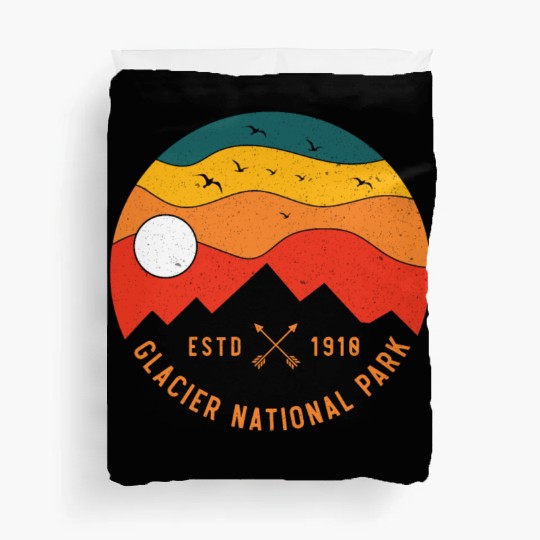 Retro Glacier National Park Montana Souvenir 80s Duvet Covers