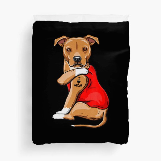 Mothers Day Gifts Pit Bull Dog Tattoo I Love Mom Duvet Covers