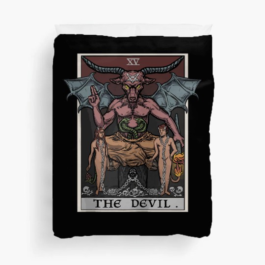 The Devil Tarot Card Halloween Baphomet Satanic Ba Duvet Covers