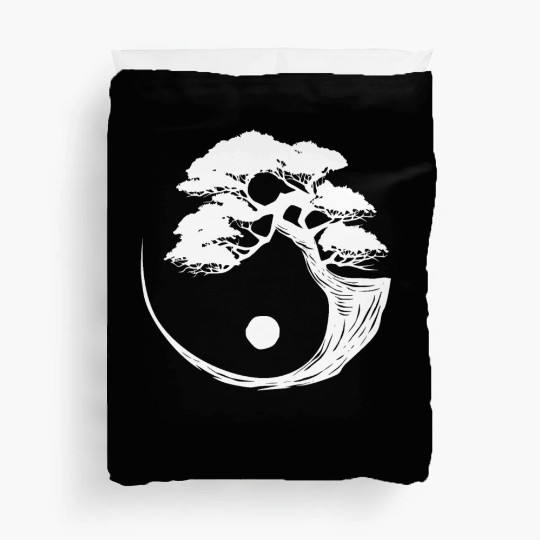 Bonsai Tree Black White Yin Yang Zen Buddhist Duvet Covers
