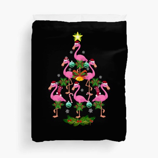 Christmas Tree Pink Flamingos Santa Hats Duvet Covers