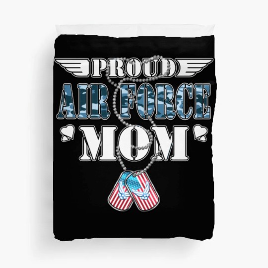 Proud Air Force Mom Us Flag Dog Tags Wings Militar Duvet Covers