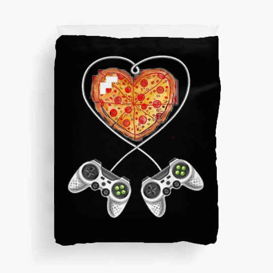 Pizza Is My Video Game Controller Heart Valentines Duvet Covers