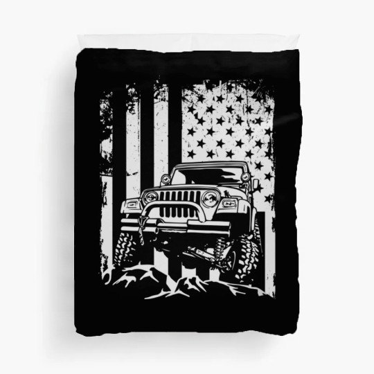 American US Flag Jeep adventure lifestyle Duvet Covers