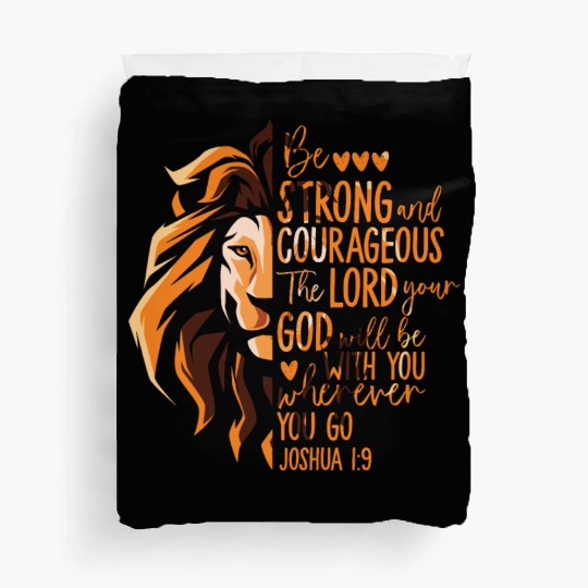 Christian Bible Verse Joshua 1:9 Lion Duvet Covers