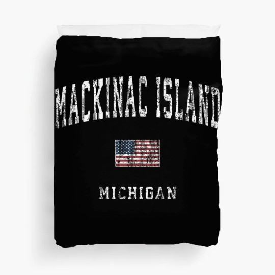 Mackinac Island Michigan MI Vintage American Flag Duvet Covers
