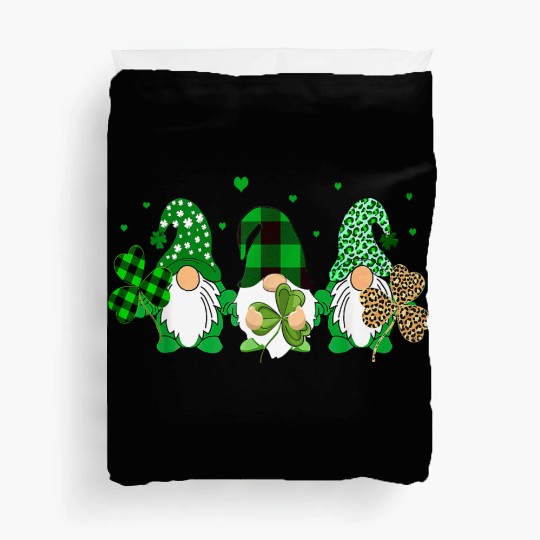 Three Gnomes Holding Shamrock Leopard Plaid Duvet Covers