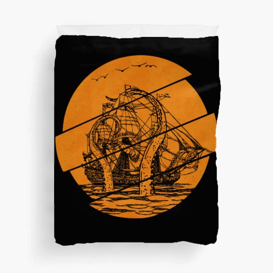 Vintage Kraken Pirate Ship Giant Octopus Ocean Duvet Covers