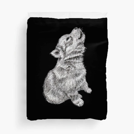 Cute Baby Howling Wolf Cub Sketch Duvet Covers