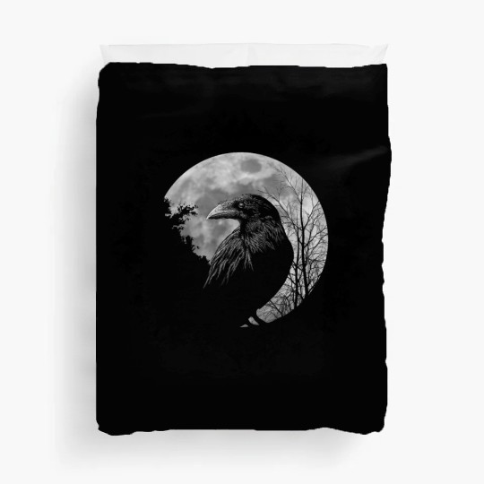 Mystic Black Crow Artwork Full Moon Raven Duvet Covers