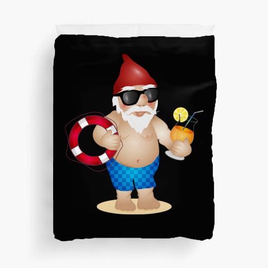Garden gnome with swimming trunks and lifebuoy Duvet Covers
