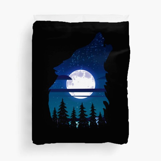 Howling wolf full moon forest howling wild Duvet Covers