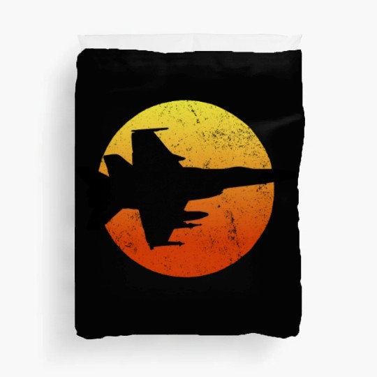 F-18 Hornet Silhouette Retro Sunset Military F18f1 Duvet Covers