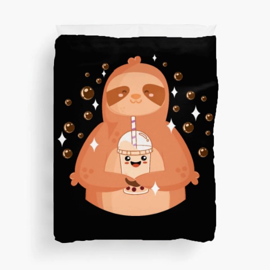 Boba Tea Kawaii Sloth Drinking Duvet Covers