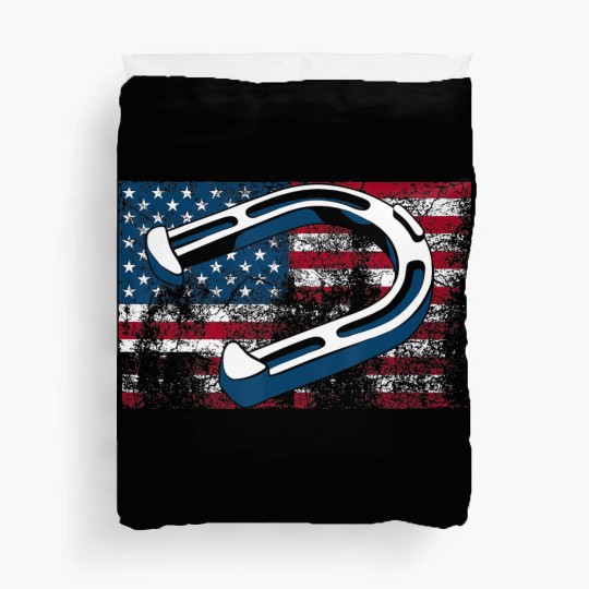 Cool Horseshoe Pitching USA Flag Funny US Pitcher Duvet Covers