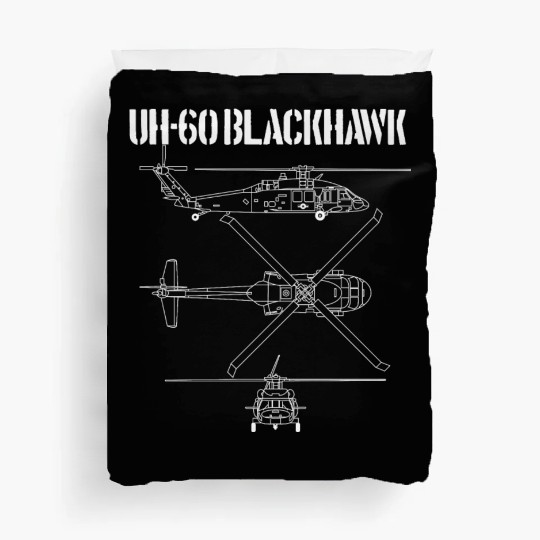 Blackhawk Schematic Military Helicopter UH-60black Duvet Covers