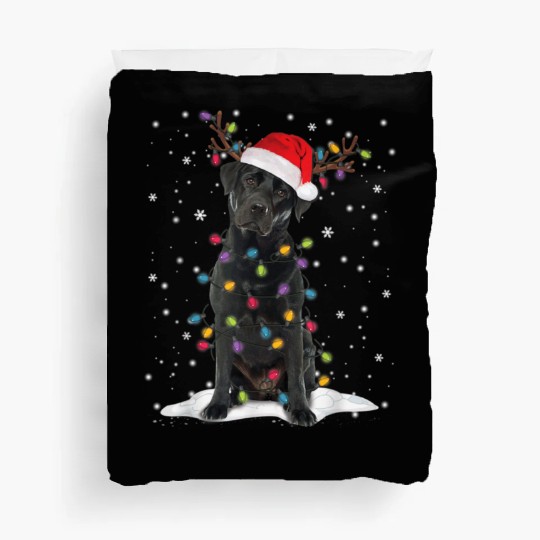 Black Lab Labrador Christmas Tree Light Pajama Dog Duvet Covers