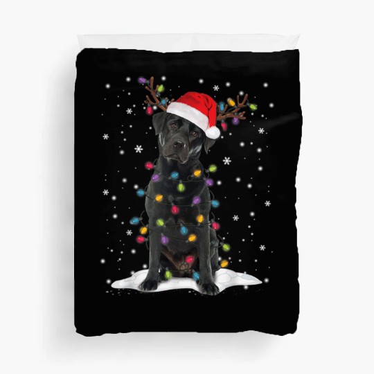Black Lab Labrador Christmas Tree Light Pajama Dog Duvet Covers