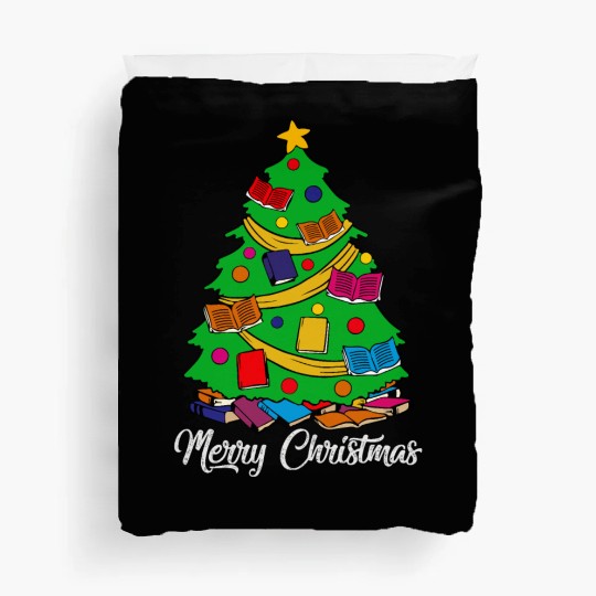 Merry Christmas Tree Love Reading Books Librarian Duvet Covers
