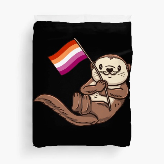 Lesbian Sea Otter With Orange Pink Lesbian Duvet Covers