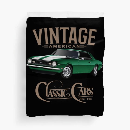 Vintage Green Camaro Classic Car Duvet Covers