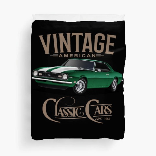 Vintage Green Camaro Classic Car Duvet Covers