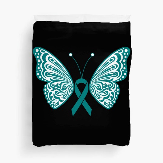 Ovarian Cancer Awareness Teal Ribbon Butterfly Duvet Covers