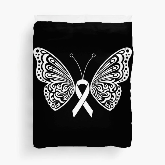 Lung Cancer Awareness White Ribbon Butterfly Duvet Covers