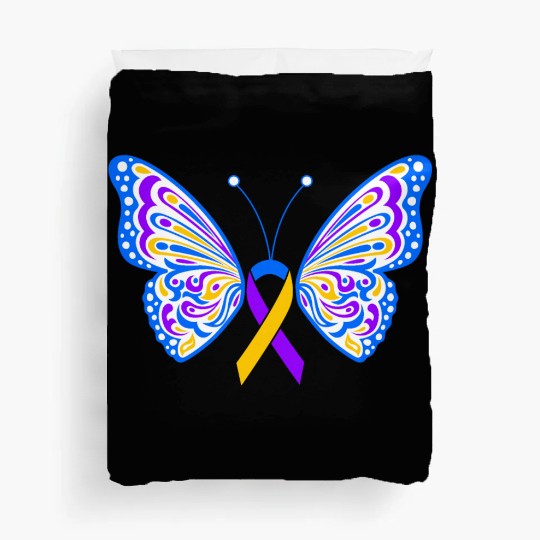 Bladder Cancer Purple Yellow Blue Ribbon Butterfly Duvet Covers