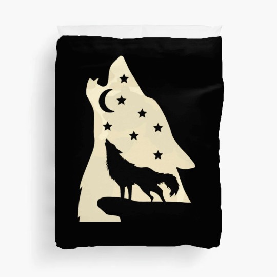 Wolf silhouette howling wolf moonlight Duvet Covers