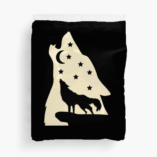Wolf silhouette howling wolf moonlight Duvet Covers