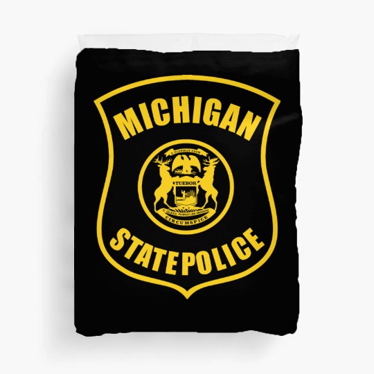 michigan state police logo for black Duvet Covers